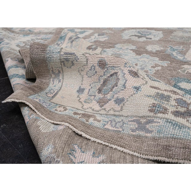 Turkish Oushak Rug Gray & Blue Handwoven Wool Rug 6'2" X 8'8" For Sale - Image 4 of 9