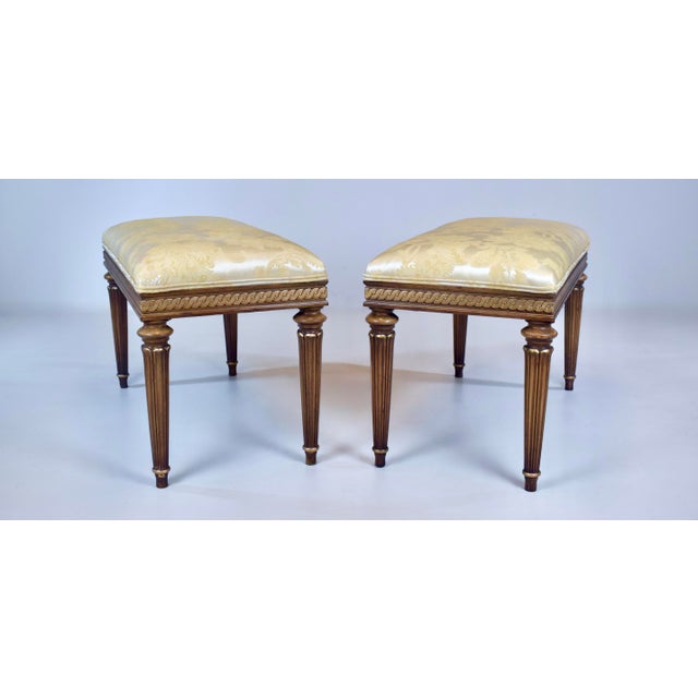 French Louis XVI Style Benches After Baker Furniture, Giltwood & Silk, 1960s For Sale - Image 3 of 13