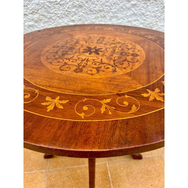 Mid Century Walnut With Marquetry Round Side Table, 1950s For Sale - Image 9 of 9