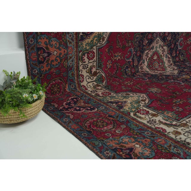 1970s 1970s Vintage Persian Handmade Wool 10x13 Red Area Rug For Sale - Image 5 of 12