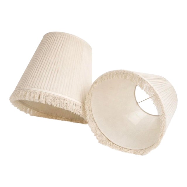 1960s Mid-Century Traditional Ivory Pleated Fringe Lampshades, Pair For Sale