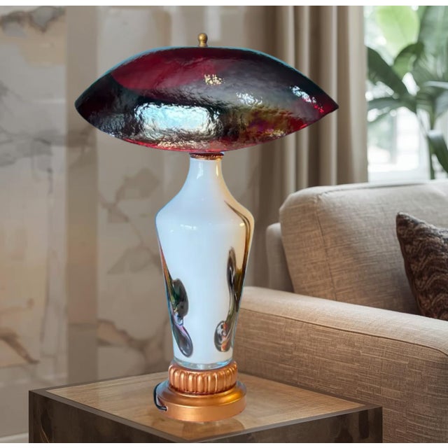 Murano Oval Art Glass Wine Colored Mushroom Abstract Table Lamp For Sale - Image 14 of 18