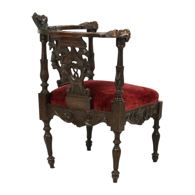 Antique Italian Oak Corner Chair, 1890s For Sale - Image 11 of 18