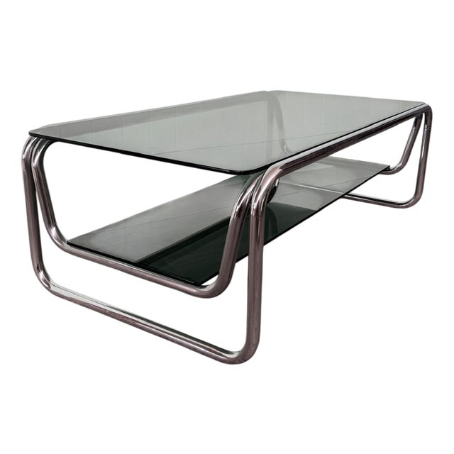 Italian Coffee Table in Chromed Steel and Smoked Glass, 1970s For Sale