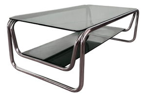 Italian Coffee Table in Chromed Steel and Smoked Glass, 1970s