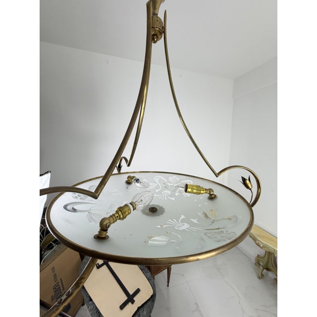 Murano Glass and Brass Chandelier in the style of P. Chiesa for Fontana Arte, 1960s For Sale - Image 14 of 18