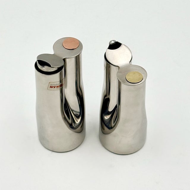 Mid-Century Modern Italian Stainless Steel Table Condiment Set by Stella for Metallurgica Lux, 1970s, Set of 6 For Sale - Image 3 of 15