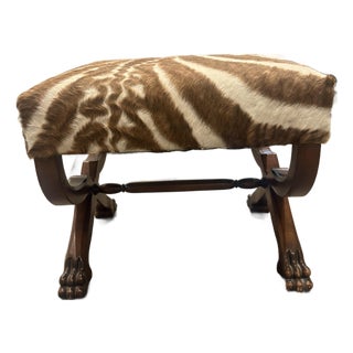 Ralph Lauren Henredon Mahogany Empire Style McDowell Stool Zebra Ottoman Bench For Sale