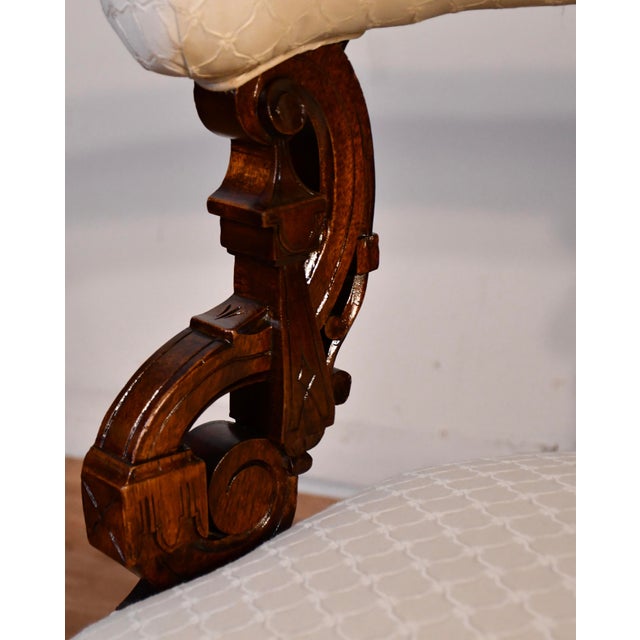 1880s Antique Victorian Carved Walnut Spring-Seat Settee For Sale - Image 4 of 12
