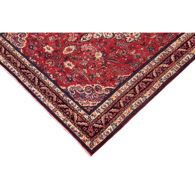 Shabby Chic Persian Red/Blue Wool Rug - 6'7'' X 9'10'' For Sale - Image 4 of 10