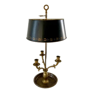 Mid-20th Century Brass Three-Arm Bouillotte Lamp With Black Tole Shade