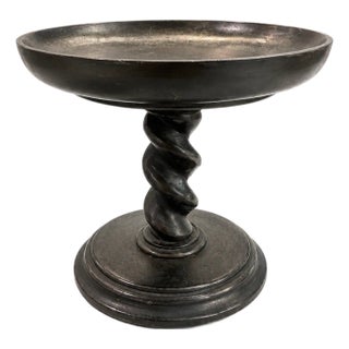 1970s Solid Wood Black Barley Twist Pedestal Compote For Sale
