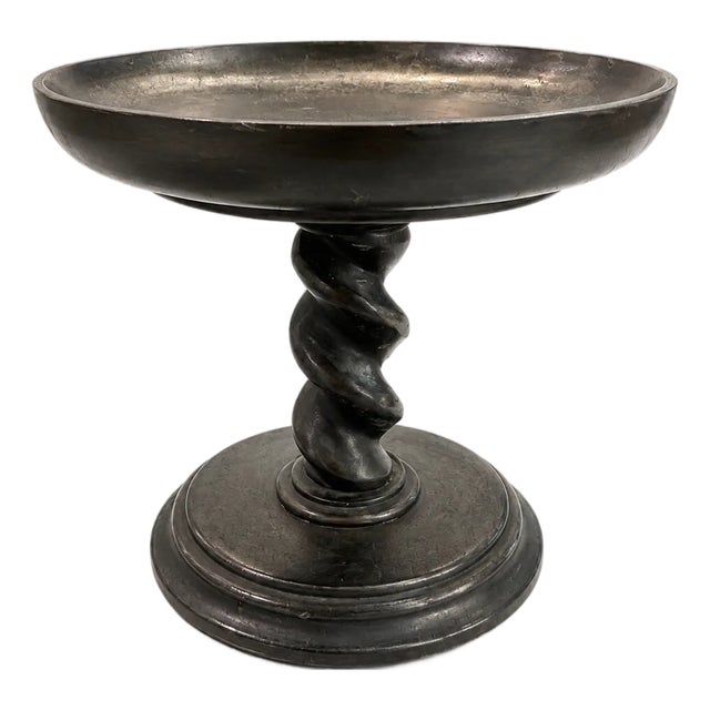 1970s Solid Wood Black Barley Twist Pedestal Compote For Sale