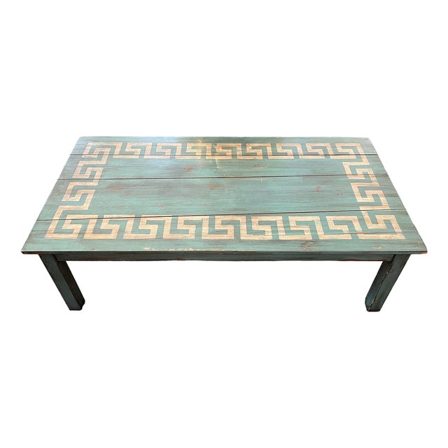 Blue Vintage Greek Key Table For Sale
