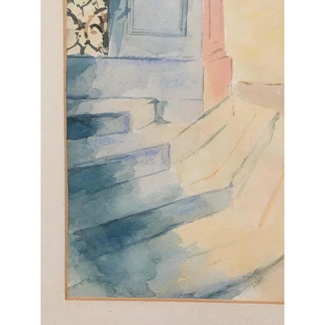 Wood Watercolor of a French Castle by Unknown Artist For Sale - Image 7 of 8