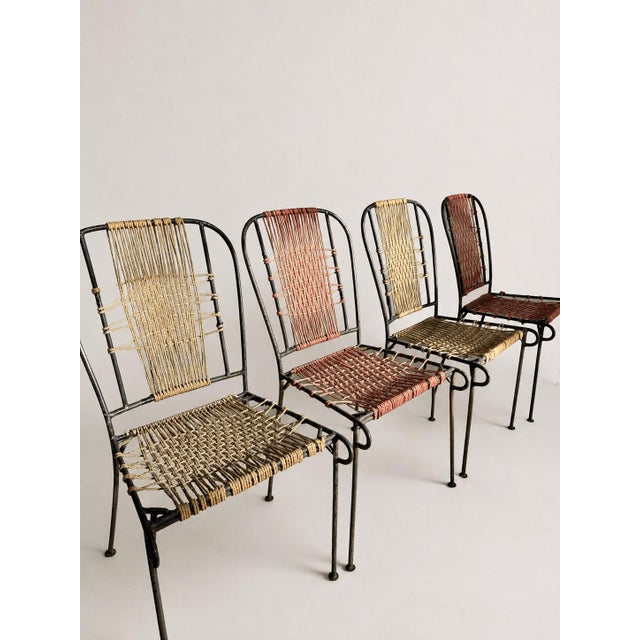 Mid-Century French Wrought Iron and Woven Cord Patio Chairs, 1950s, Set of 4 For Sale - Image 10 of 17