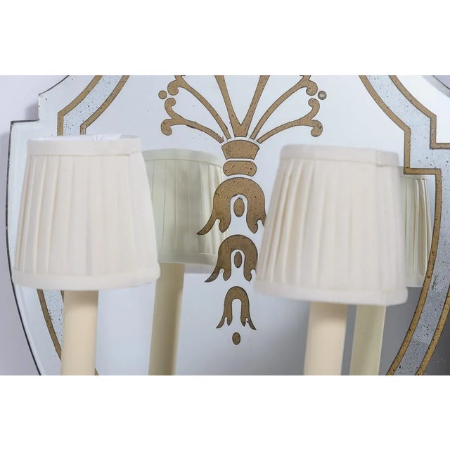 Maison Jansen Pair French Eglomise Mirrored Wall Sconces,1950 France. For Sale - Image 4 of 10