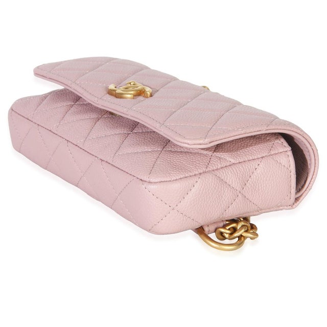 Animal Skin Light Pink Quilted Caviar Sweetheart Phone Holder With Chain Handbag For Sale - Image 7 of 8