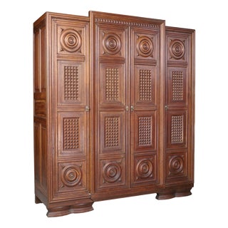 Large Art Deco Oak Four-Door Wardrobe attributed to Charles Dudouyt for Fredericia, France, 1930s For Sale