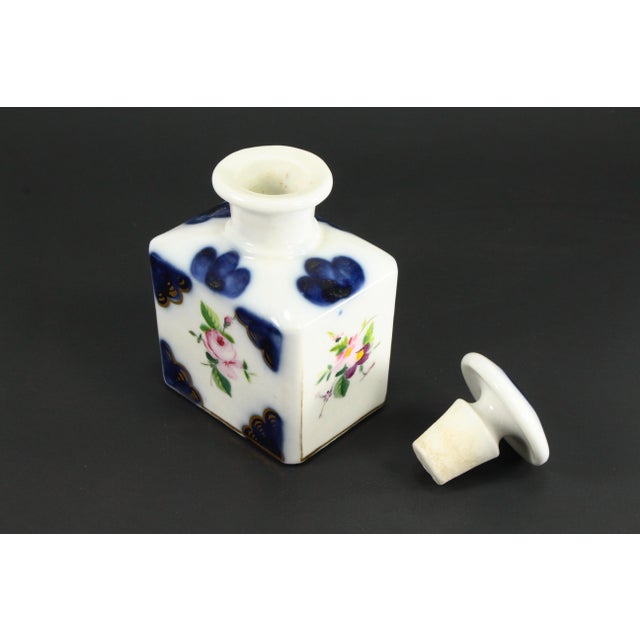 Ceramic 19th C. Old Paris Porcelain Perfume Vanity Bottle Blue & White Flowers & Gold For Sale - Image 7 of 11