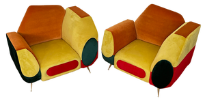 Set of Asymmetrical Armchairs in Multicolored Fabric, 1990s