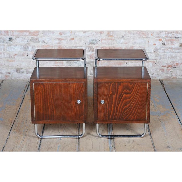 Czech Bauhaus Beech, Maple and Chrome Bedside Tables, 1930s, Set of 2 For Sale - Image 12 of 15