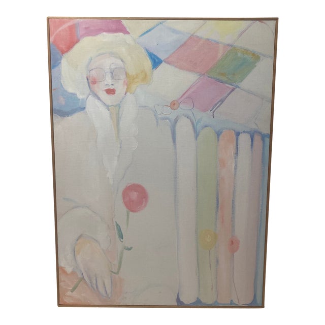 1982 Portrait Painting on Linen by Mary Howe Kiraly, Signed With Provenance & Floater Frame For Sale