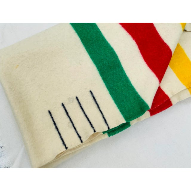 Antique White Vintage Hudsons Bay 4 Point Wool Blanket For Sale - Image 8 of 10