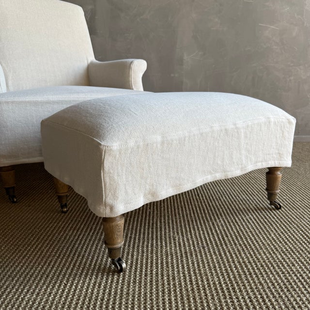 Alma Slip Covered Ottoman ~ Greige For Sale In Los Angeles - Image 6 of 8