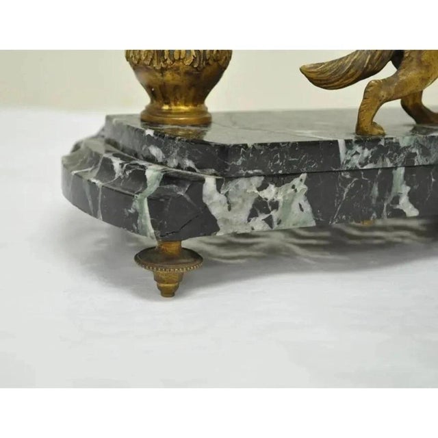 Metal Antique French Empire Figural Bronze & Marble Hunting Dog Desk Double Inkwell For Sale - Image 7 of 11