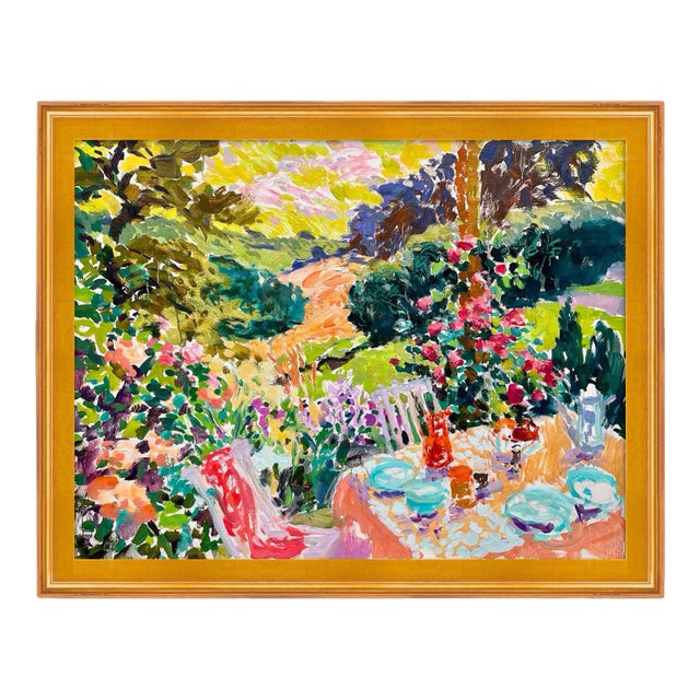 The Terrace at Old Granary Cottage by Hugo Grenville in Gold Frame, Art Print For Sale