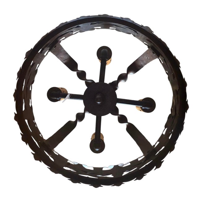 1920s Rare Antique Cast and Forged Bronzed Iron Chandelier With Flowers For Sale - Image 5 of 7
