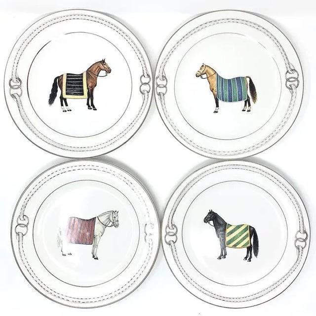 Contemporary The Mane Lion Hand Painted Salad Plates - the Devon Collection- Set of 4 For Sale In Philadelphia - Image 6 of 6