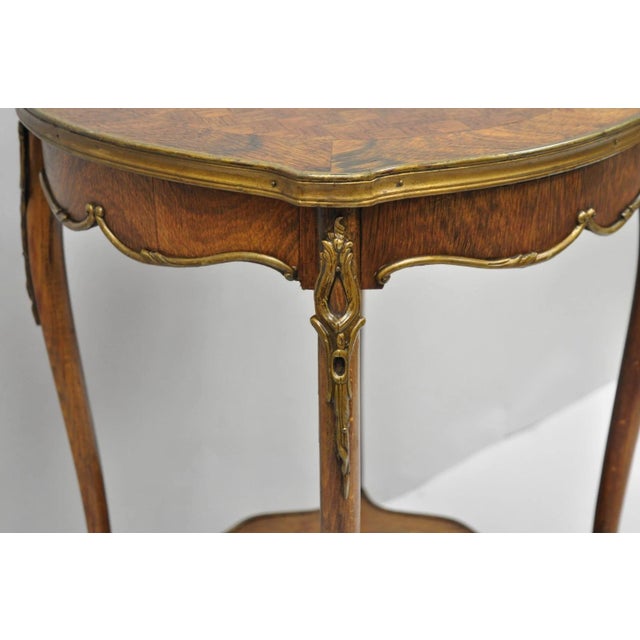 Antique French Louis XV Style Marquetry Inlay Bronze Ormolu Rosewood Side Table For Sale - Image 15 of 16