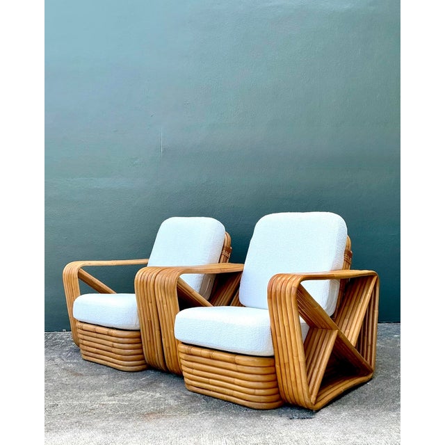 Vintage Six Strand Bent Rattan Lounge Chairs After Paul Frankl - A Pair For Sale - Image 12 of 12