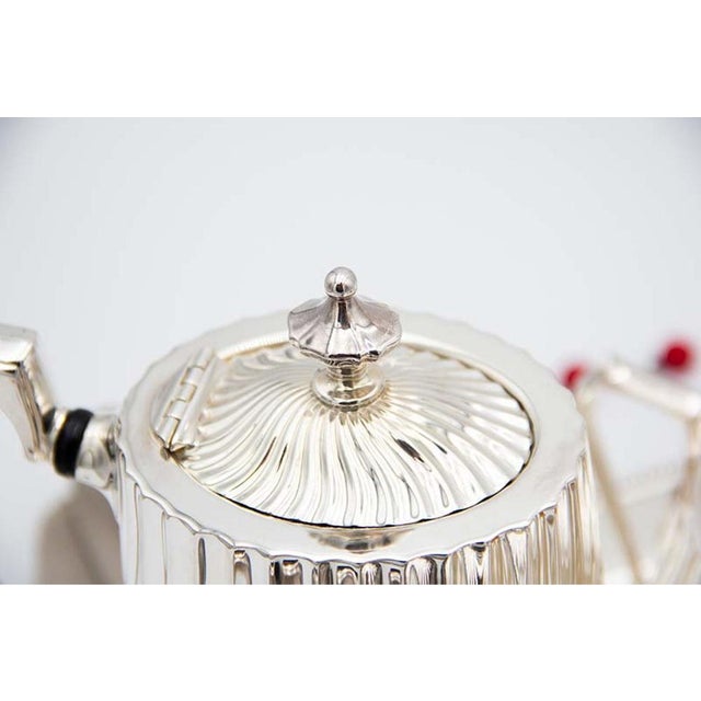 Modernist Silver Tea Service with Tray in Relief, Set of 4 For Sale - Image 6 of 8