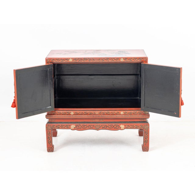 Wood Chinese Red Lacquered Cabinet on Stand For Sale - Image 7 of 10