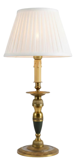 Vintage Brass Candlestick Table Lamp with Pleated White Shade, 1960s