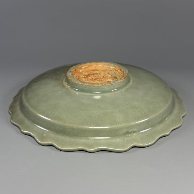 Mid 19th Century Chinese Longquan Celadon Floral‑Shaped Plate With Relief Decoration For Sale - Image 5 of 7