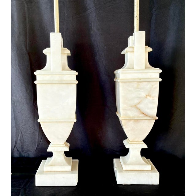 Mid 20th Century Neoclassical Alabaster Table Lamps - a Pair For Sale In Tampa - Image 6 of 15