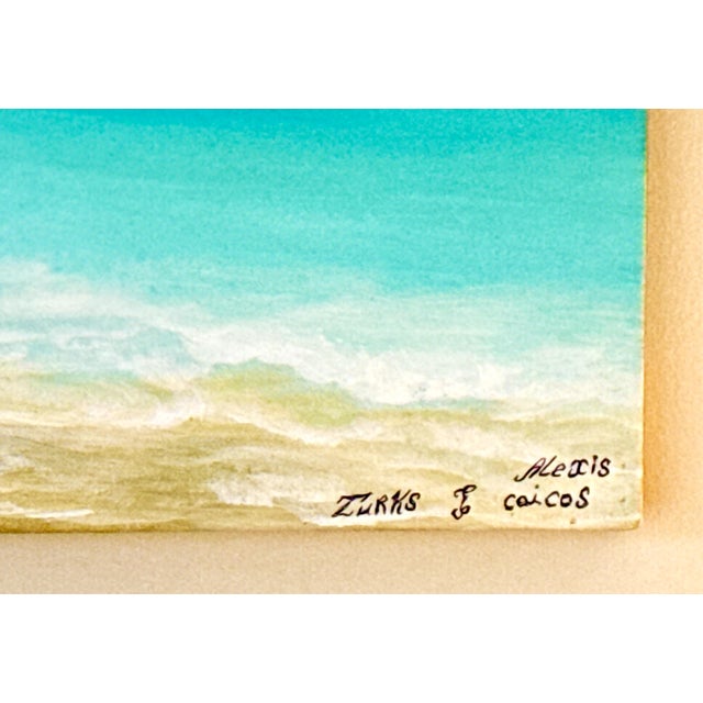 Wood Modern Seascape, Turquoise Waters, Original Signed Art For Sale - Image 7 of 8