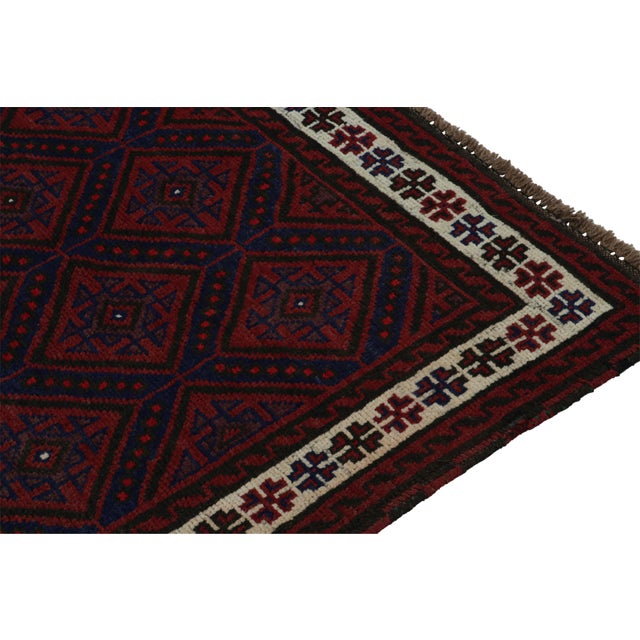 1950s 1950s Vintage Baluch Tribal Rug in Red & Navy Blue Patterns by Rug & Kilim For Sale - Image 5 of 7