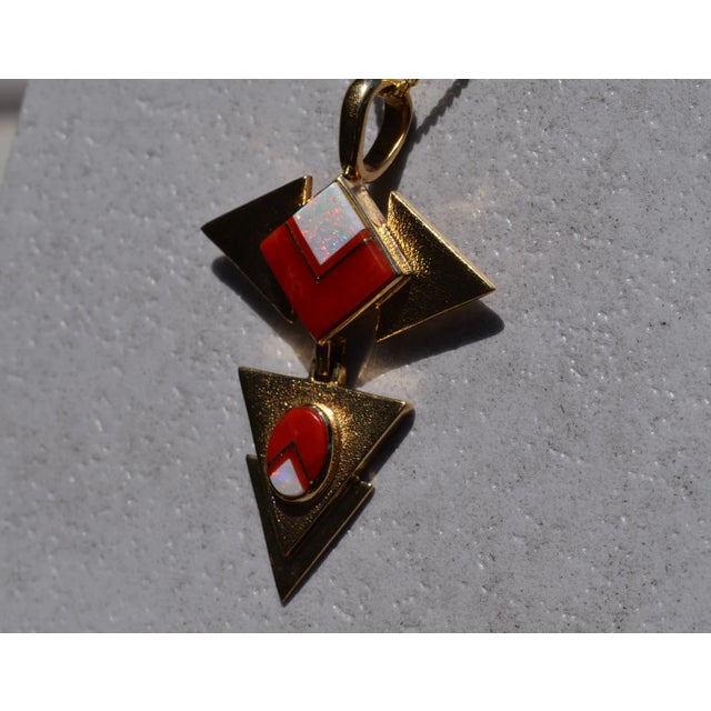 Contemporary The Mudd: BG Mudd Signed Opal and Coral Inlay Pendant For Sale - Image 3 of 4