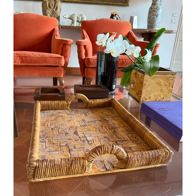 Hollywood Regency Wicker Tray, Vivai Del Sud Italy Ca. 1970 For Sale - Image 10 of 11