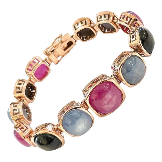Bochic “Capri” Ruby & Multi Fancy Sapphire & Ruby Bracelet Set In 18K Gold & Silver For Sale