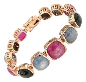 Bochic “Capri” Ruby & Multi Fancy Sapphire & Ruby Bracelet Set In 18K Gold & Silver