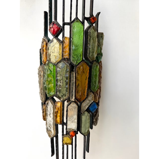 Hammered Glass Wrought Iron Sconces by Longobard, Italy, 1970s, Set of 3 For Sale - Image 9 of 14