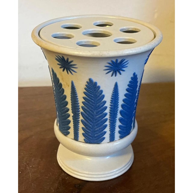 Antique Early 19th Century Wedgwood Smear Glaze Jasperware Flower Frog or Pot Pourri Vase and Cover For Sale - Image 13 of 13