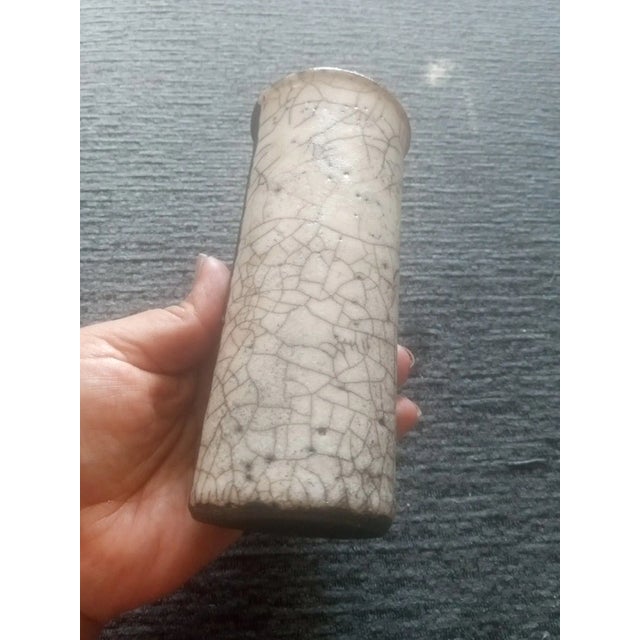 Mid-Century Modern 1980s Exquisite Keramik Ireland Crackle Raku Cylinder Vase For Sale - Image 3 of 6