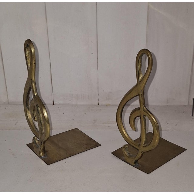 Vintage Brass Bookends in the Shape of Treble Clefs 1970s, Set of 2, in Very Good conditions. Designed 1970 to 1979